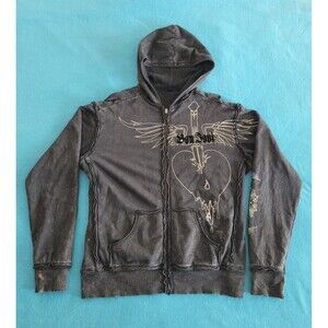 Vintage Bon Jovi reversible Full zip up hoodie black/gray sz S Heart & Dagger